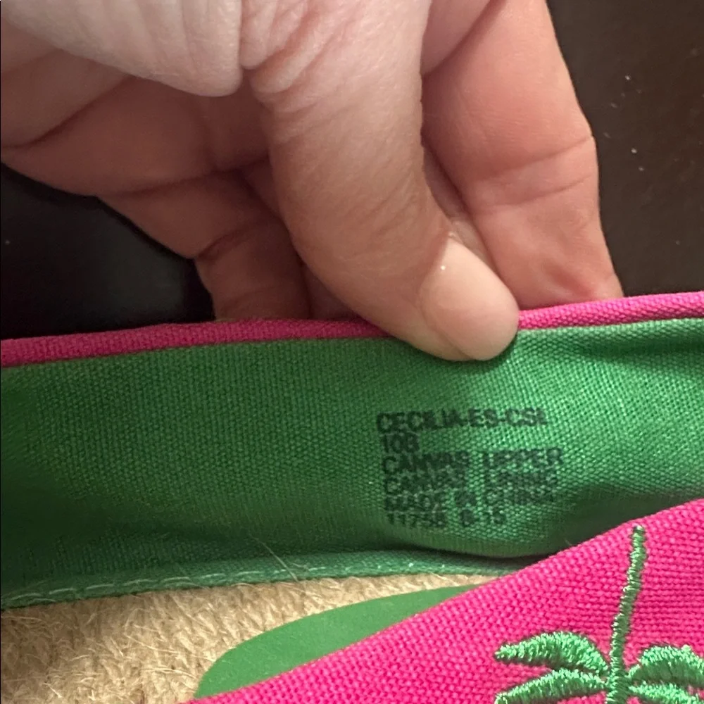 Lauren Ralph Lauren Cecelia Pink Embroidered Canvas Wedge Espadrille Size 10